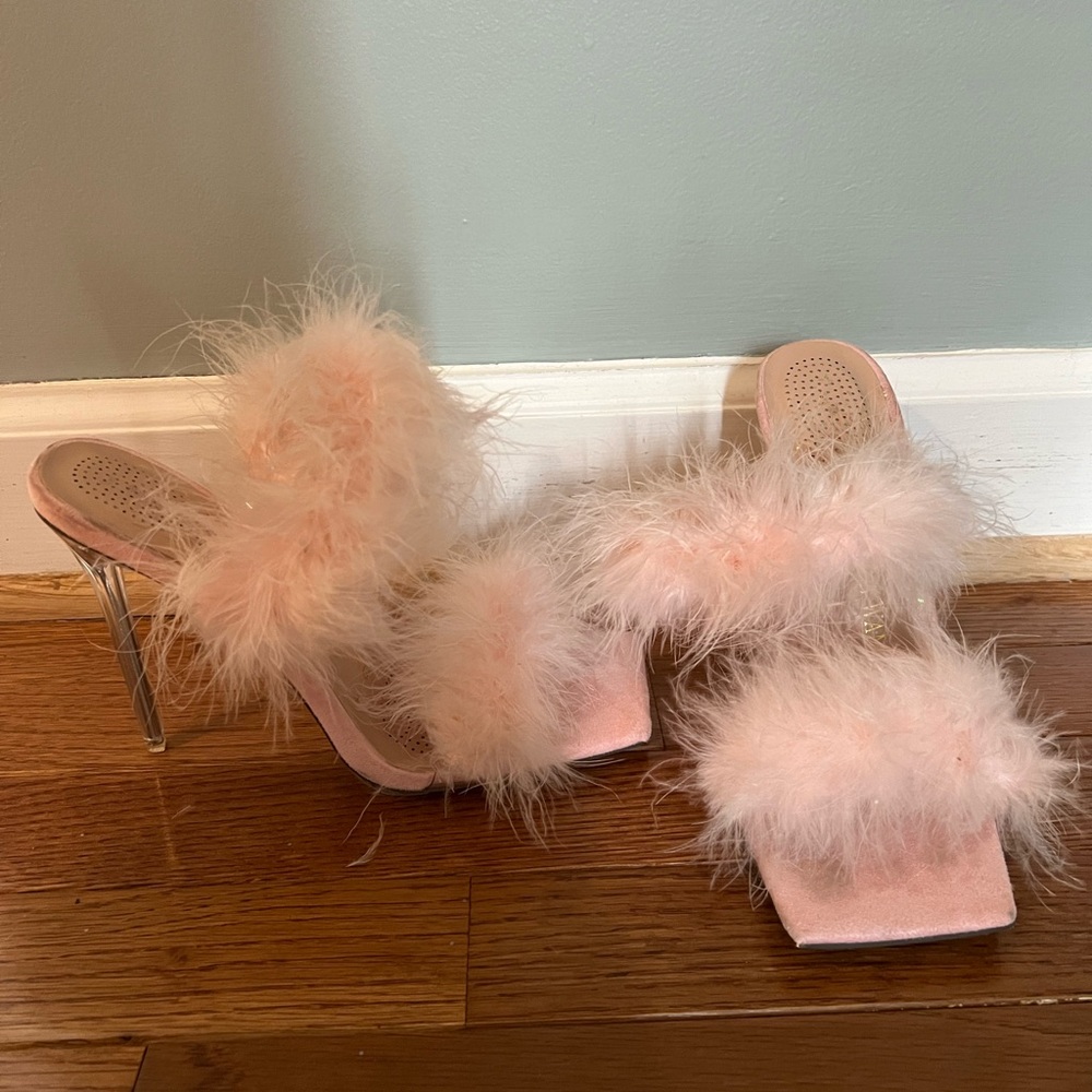Azalea Wang Pink marabou heels